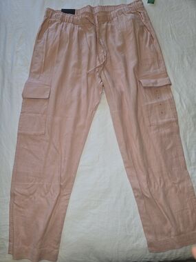 GAP PINK CARGO DRAWSTRING PANTS LINEN BLEND NWT